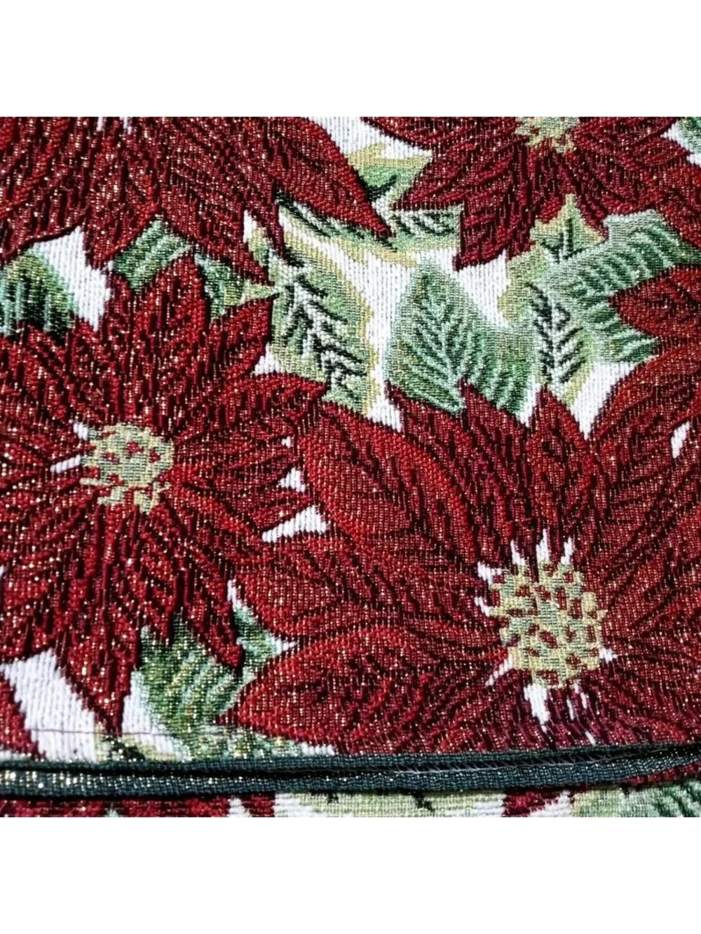 2 Christmas Decor Placements Tapestry Poinsettia Jacquard Red Gold Woven